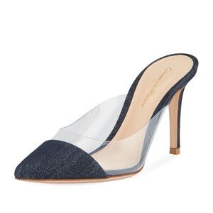 Gianvito Rossi Plexi PVC Denim Illusion 85mm Mule Heel Sandals Shoes